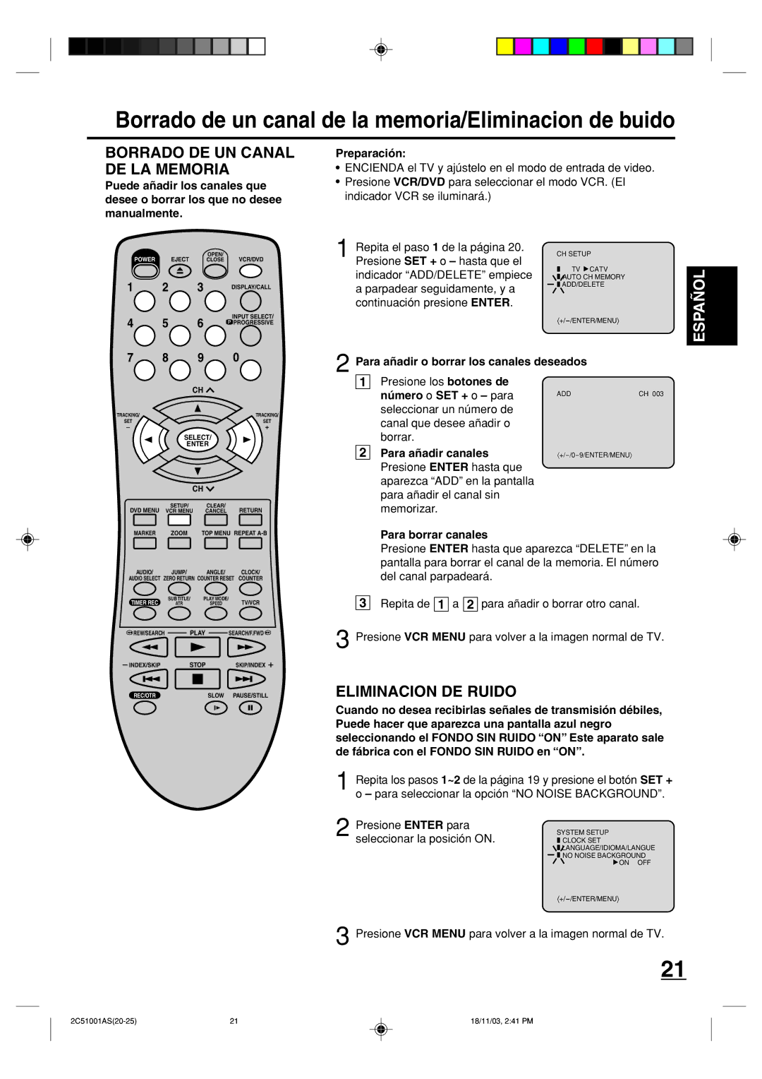 Memorex MVD4540B Borrado de un canal de la memoria/Eliminacion de buido, Para añadir o borrar los canales deseados 