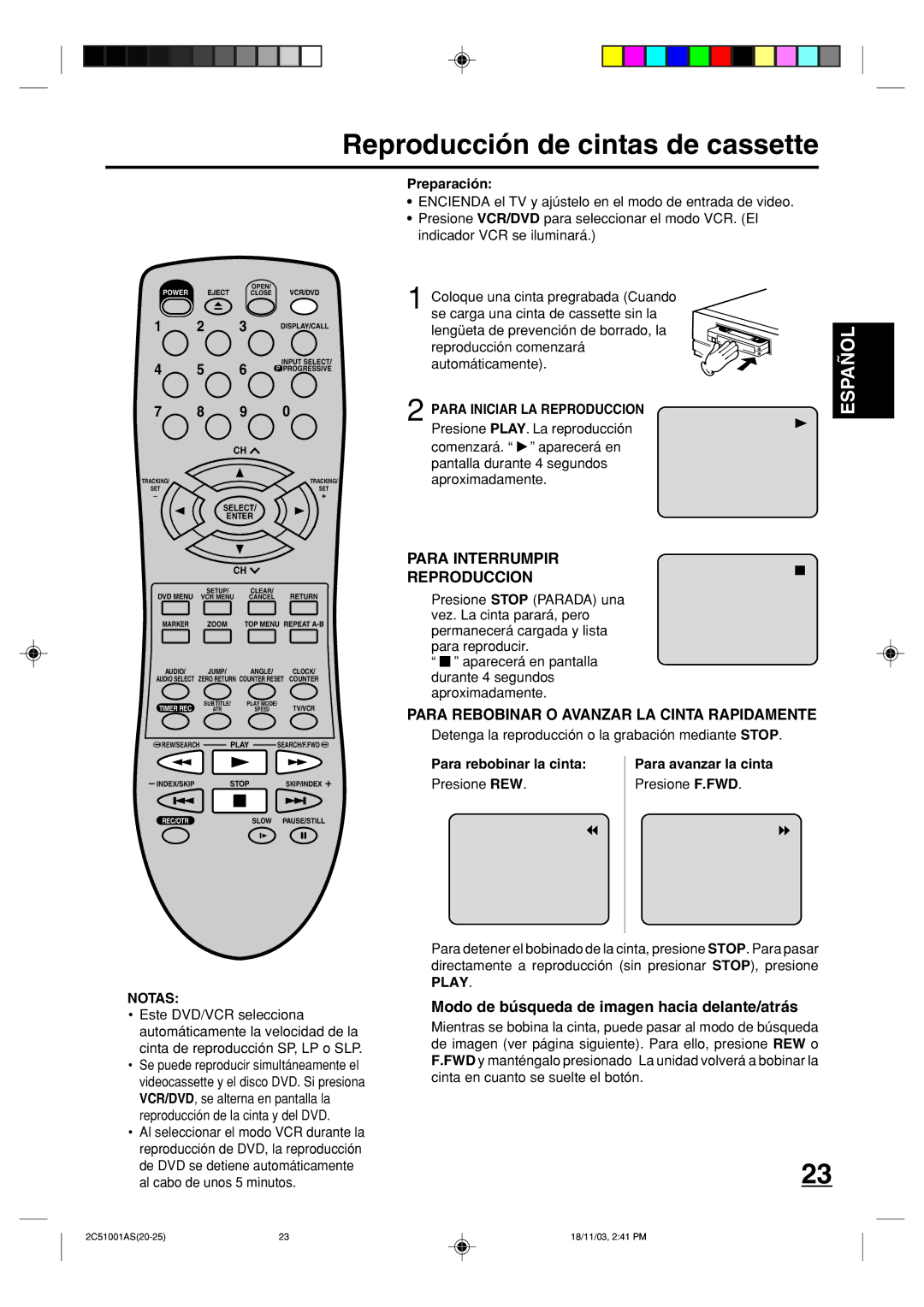 Memorex MVD4540B Reproducción de cintas de cassette, Para Interrumpir Reproduccion, Para Iniciar LA Reproduccion 