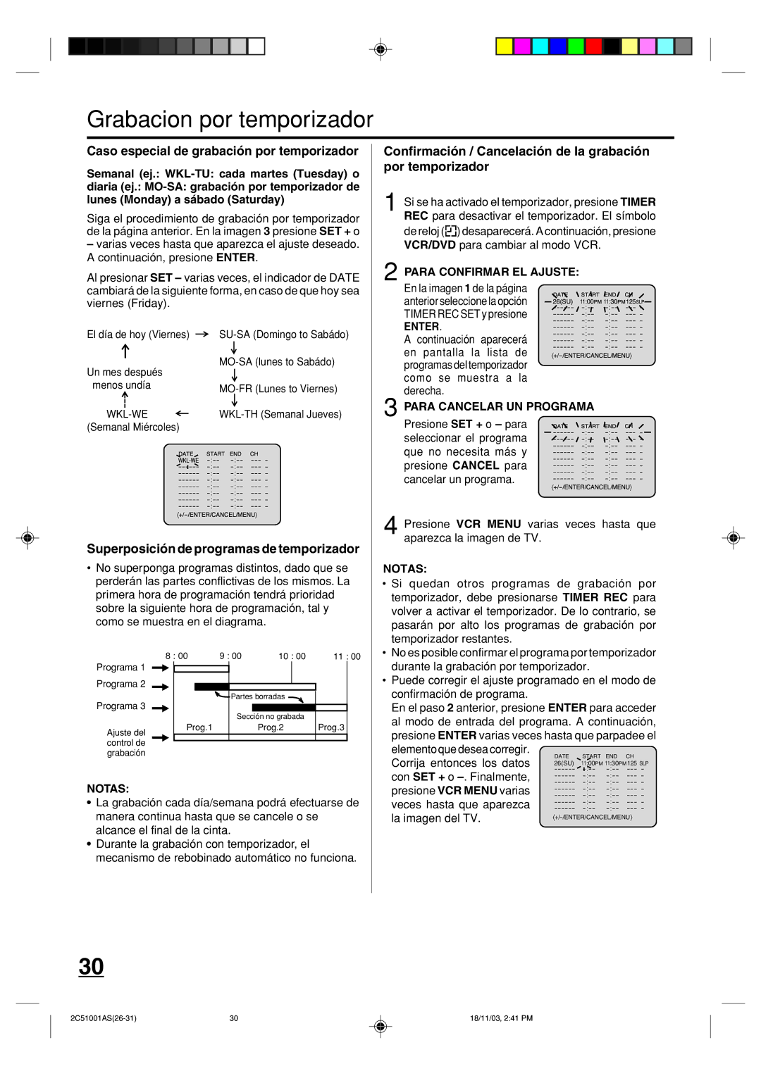 Memorex MVD4540B owner manual Grabacion por temporizador, Caso especial de grabación por temporizador 