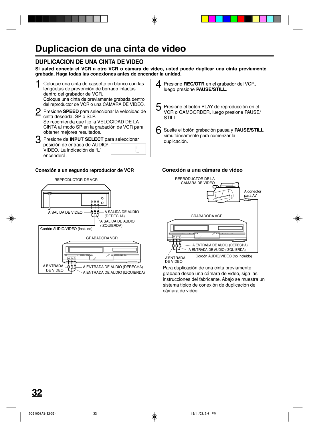 Memorex MVD4540B owner manual Duplicacion de una cinta de video, Conexión a un segundo reproductor de VCR 