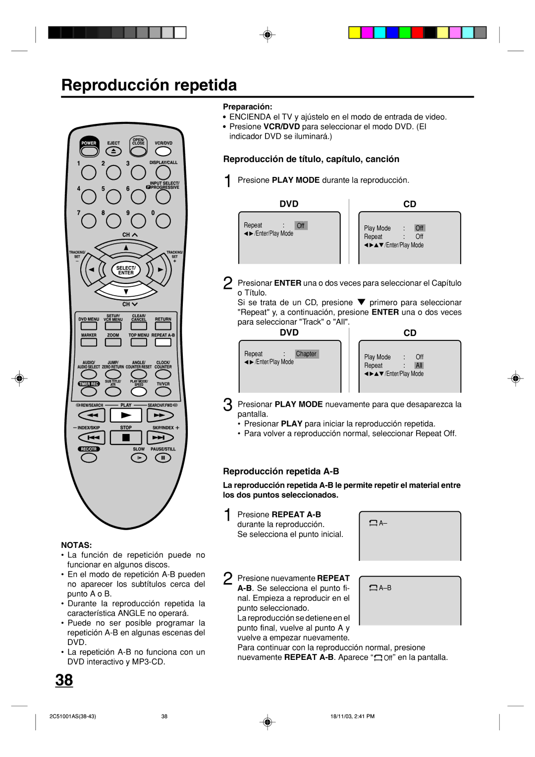 Memorex MVD4540B owner manual Reproducción de título, capítulo, canción, Reproducción repetida A-B 