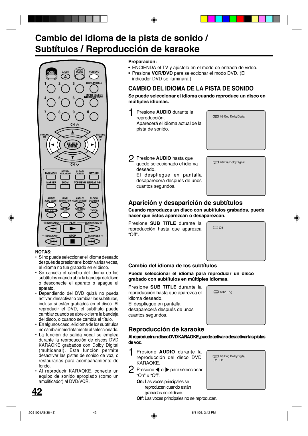 Memorex MVD4540B owner manual Subtítulos / Reproducción de karaoke, Aparición y desaparición de subtítulos 