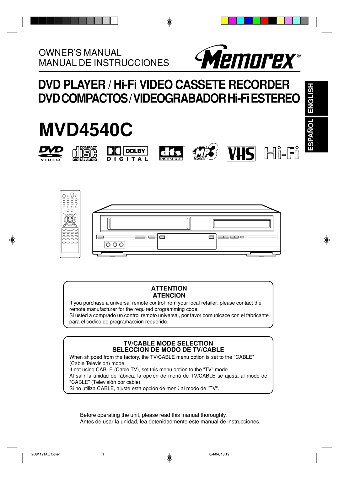 Memorex MVD4540C owner manual 