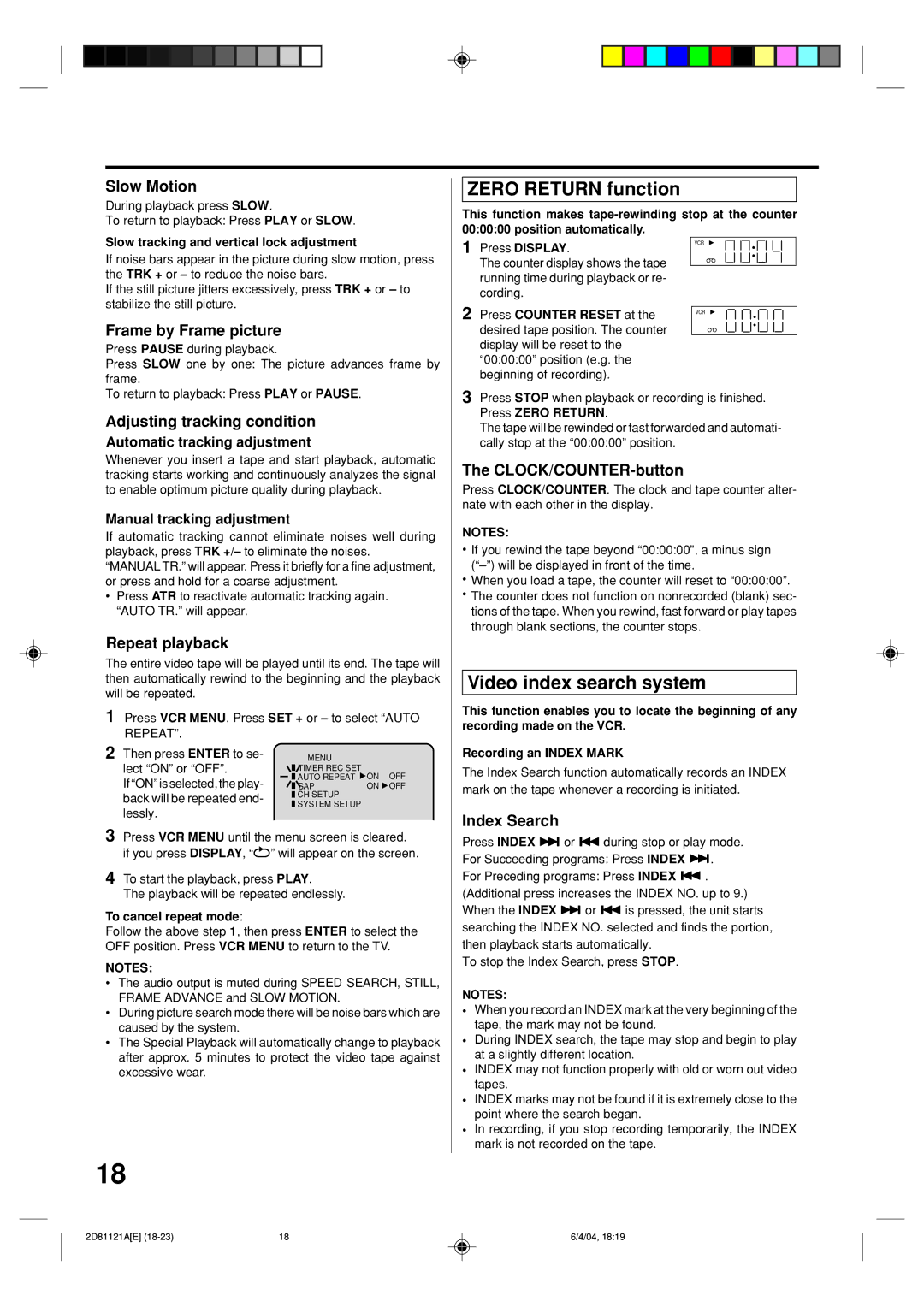 Memorex MVD4540C owner manual Zero Return function, Video index search system 