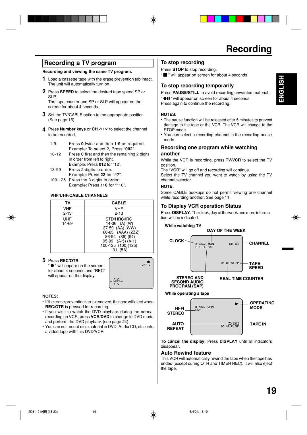 Memorex MVD4540C owner manual Recording a TV program 