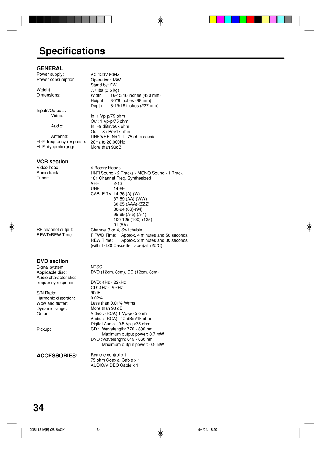 Memorex MVD4540C owner manual Specifications, General 