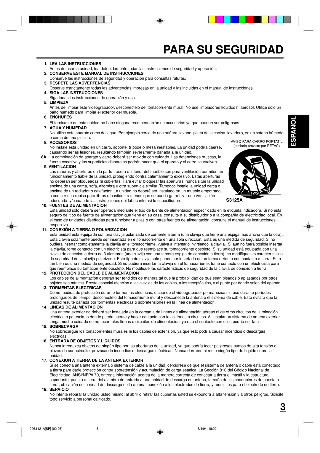 Memorex MVD4540C owner manual Para SU Seguridad, S3125A 