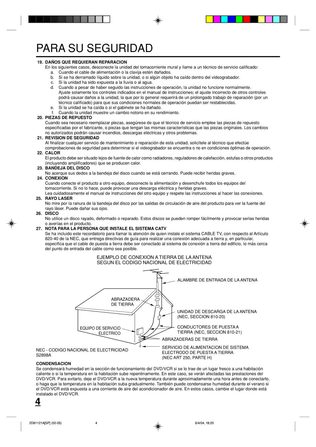 Memorex MVD4540C 19. Daños QUE Requieran Reparacion, Piezas DE Repuesto, Revision DE Seguridad, Calor, Bandeja DEL Disco 