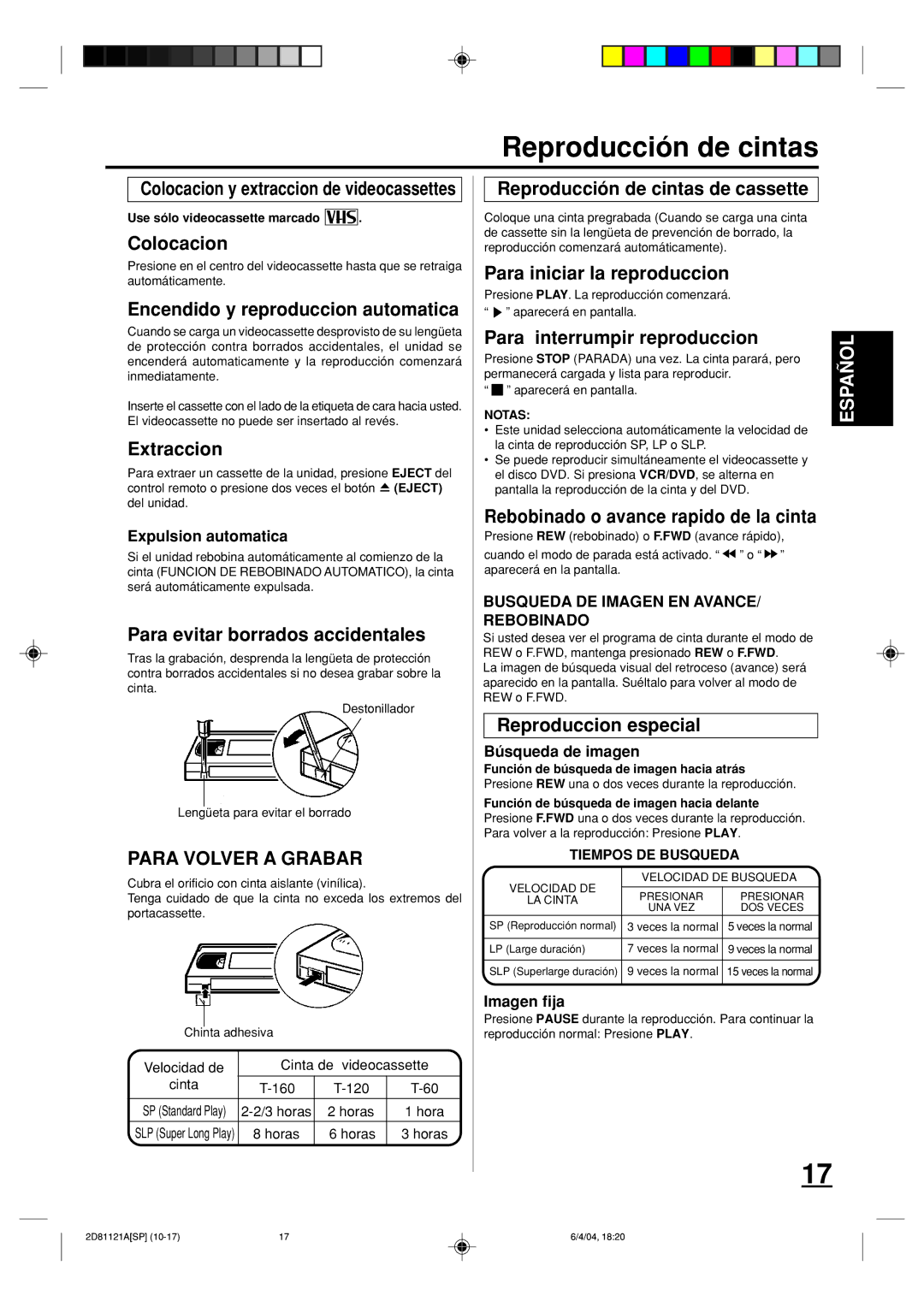 Memorex MVD4540C owner manual Reproducción de cintas 