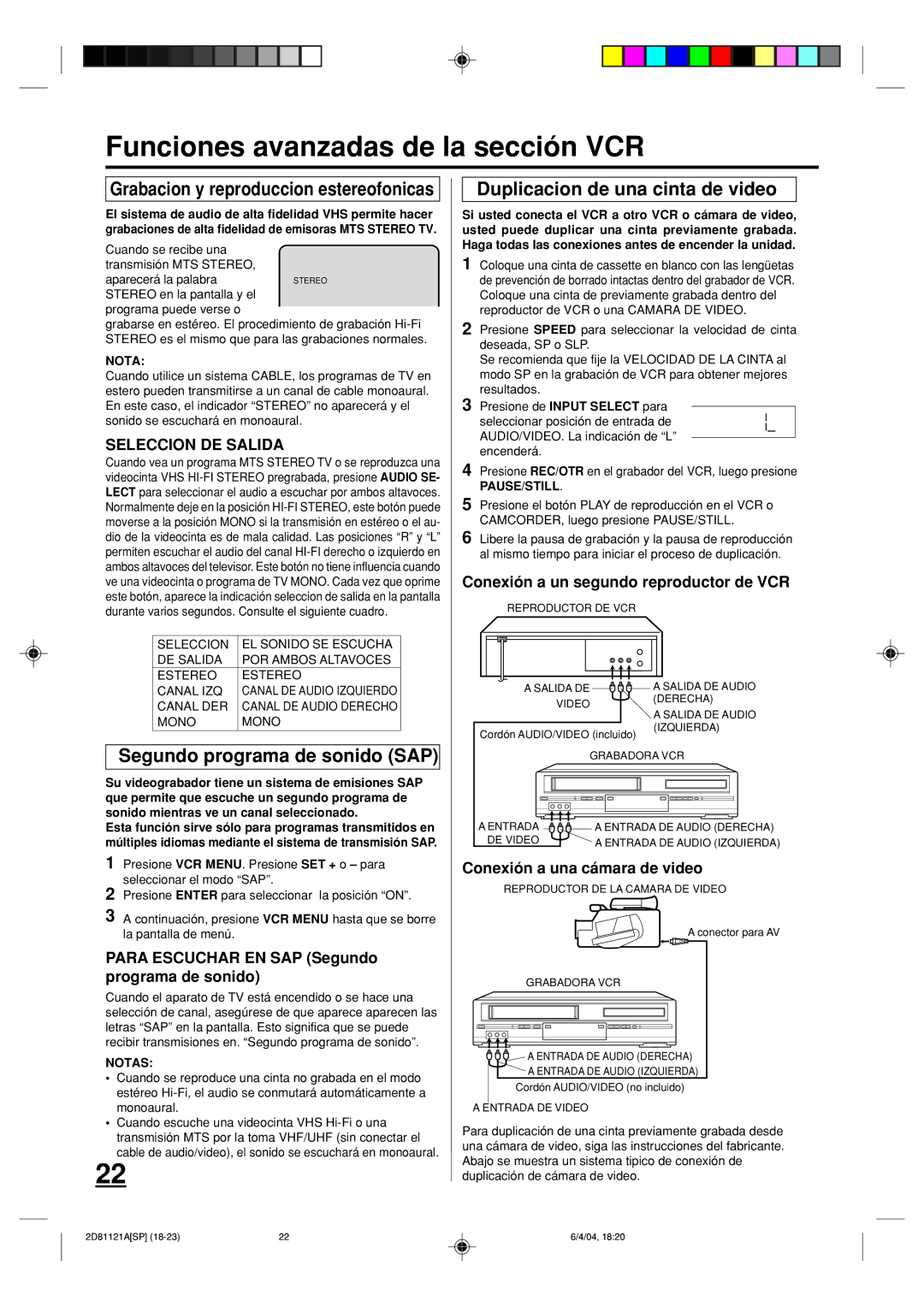 Memorex MVD4540C Funciones avanzadas de la sección VCR, Duplicacion de una cinta de video, Segundo programa de sonido SAP 