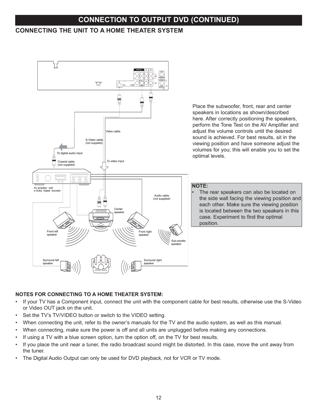 Memorex MVD4543 manual Connecting the Unit to a Home Theater System 