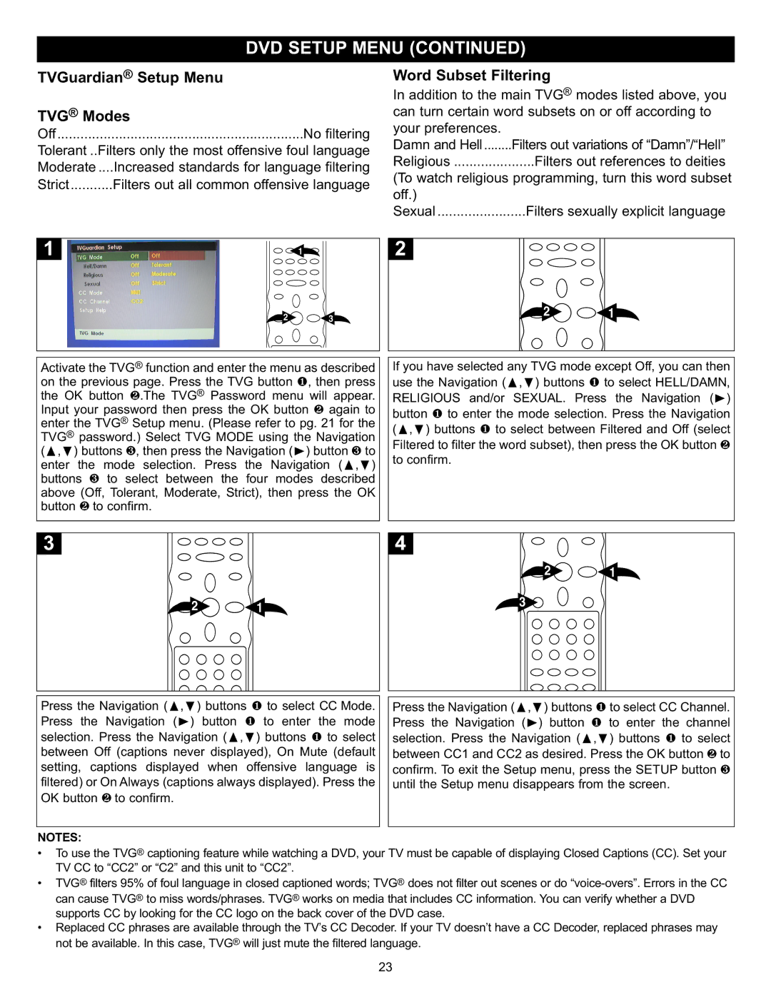 Memorex MVD4543 manual TVGuardian Setup Menu 