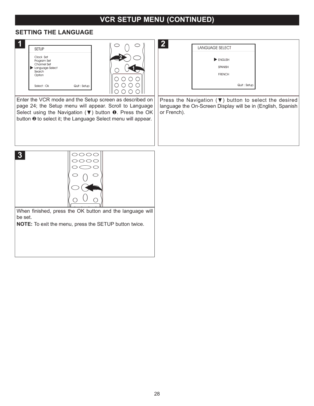 Memorex MVD4543 manual Setting the Language 