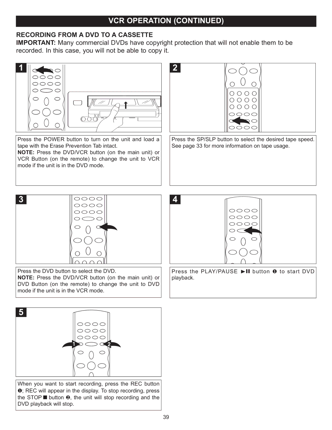 Memorex MVD4543 manual Recording from a DVD to a Cassette, Recorded. In this case, you will not be able to copy it 