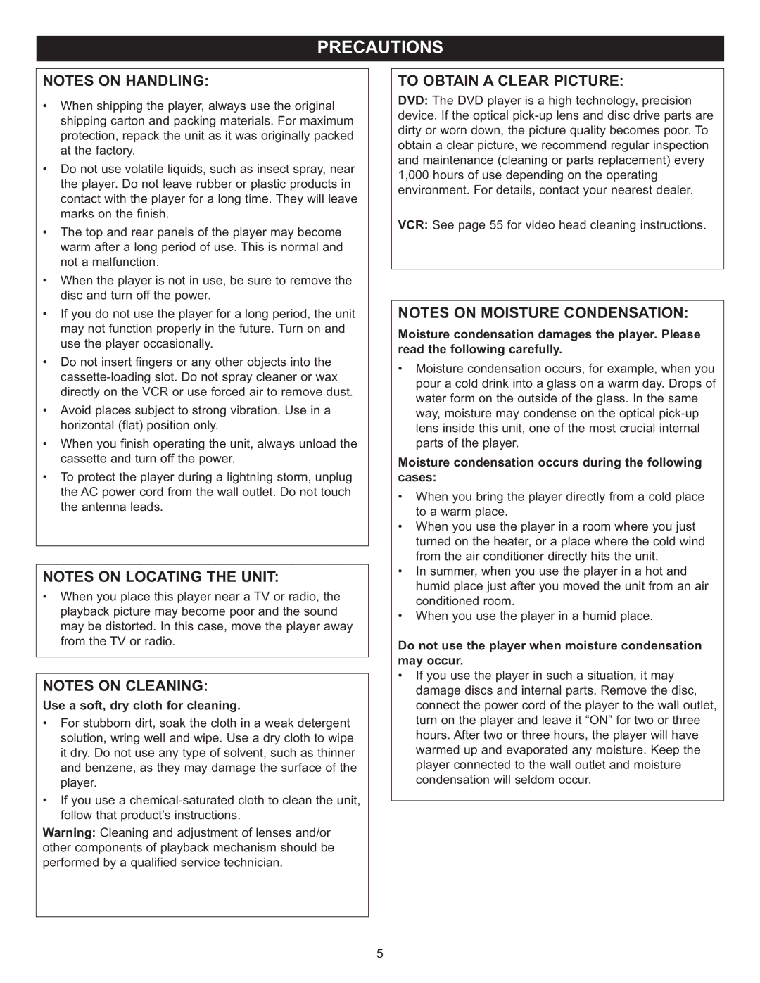 Memorex MVD4543 manual To Obtain a Clear Picture, Use a soft, dry cloth for cleaning 