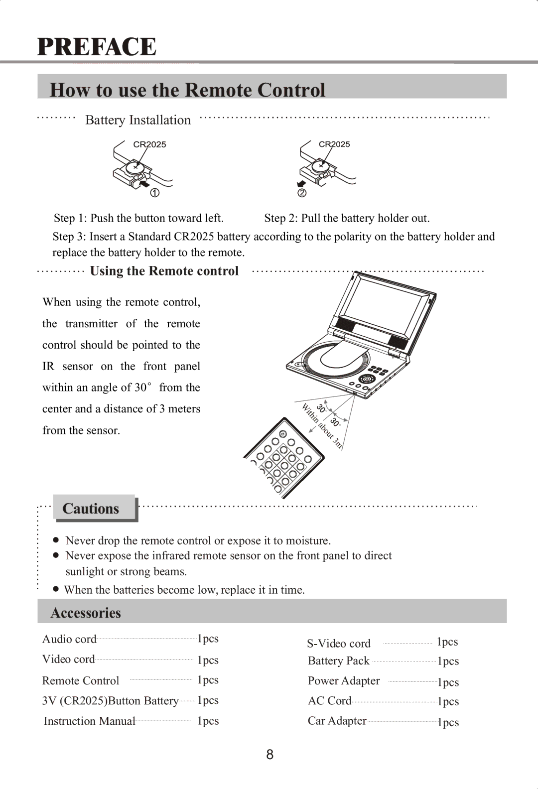 Memorex MVDP1072 manual How to use the Remote Control, Battery Installation 