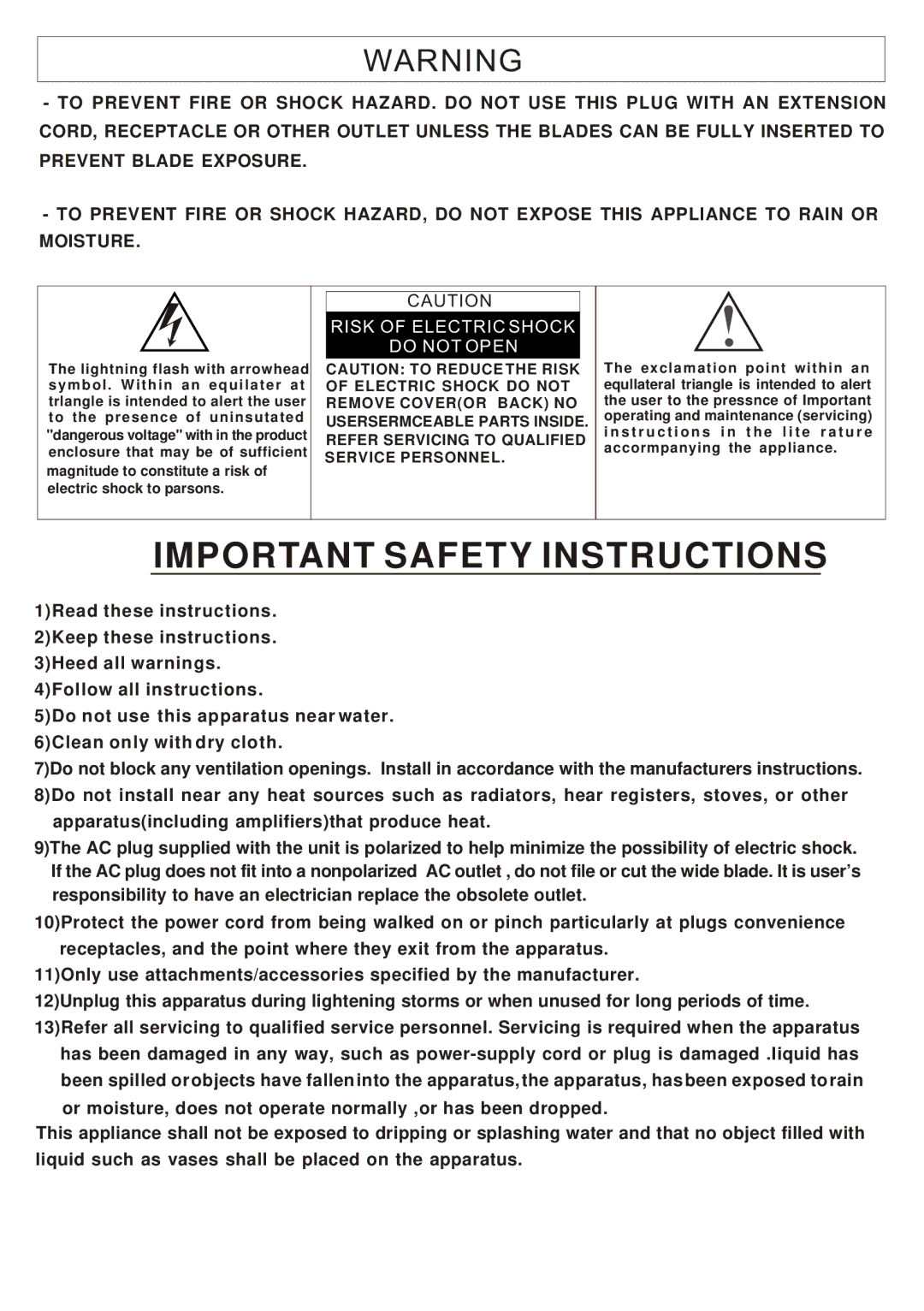 Memorex MVDP1072 manual Important Safety Instructions 