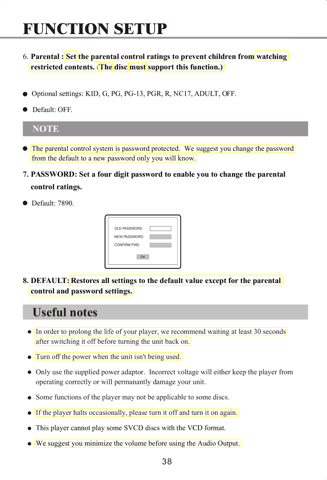 Memorex MVDP1072 manual Useful notes 