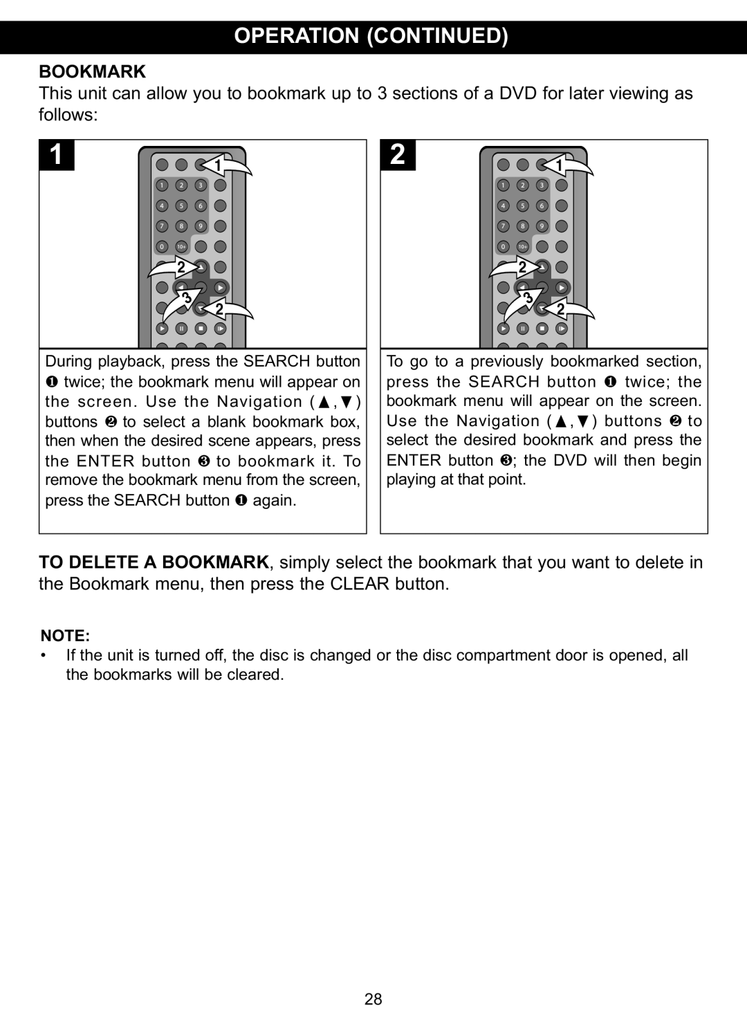 Memorex MVDP1076 manual Bookmark, Follows 