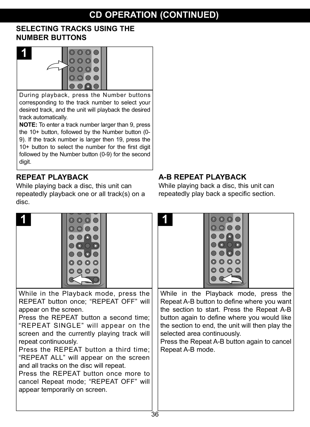 Memorex MVDP1076 manual Selecting Tracks Using Number Buttons, Repeat Playback 