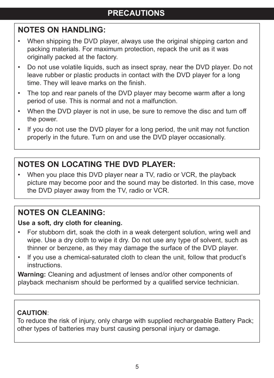 Memorex MVDP1076 manual Precautions, Use a soft, dry cloth for cleaning 