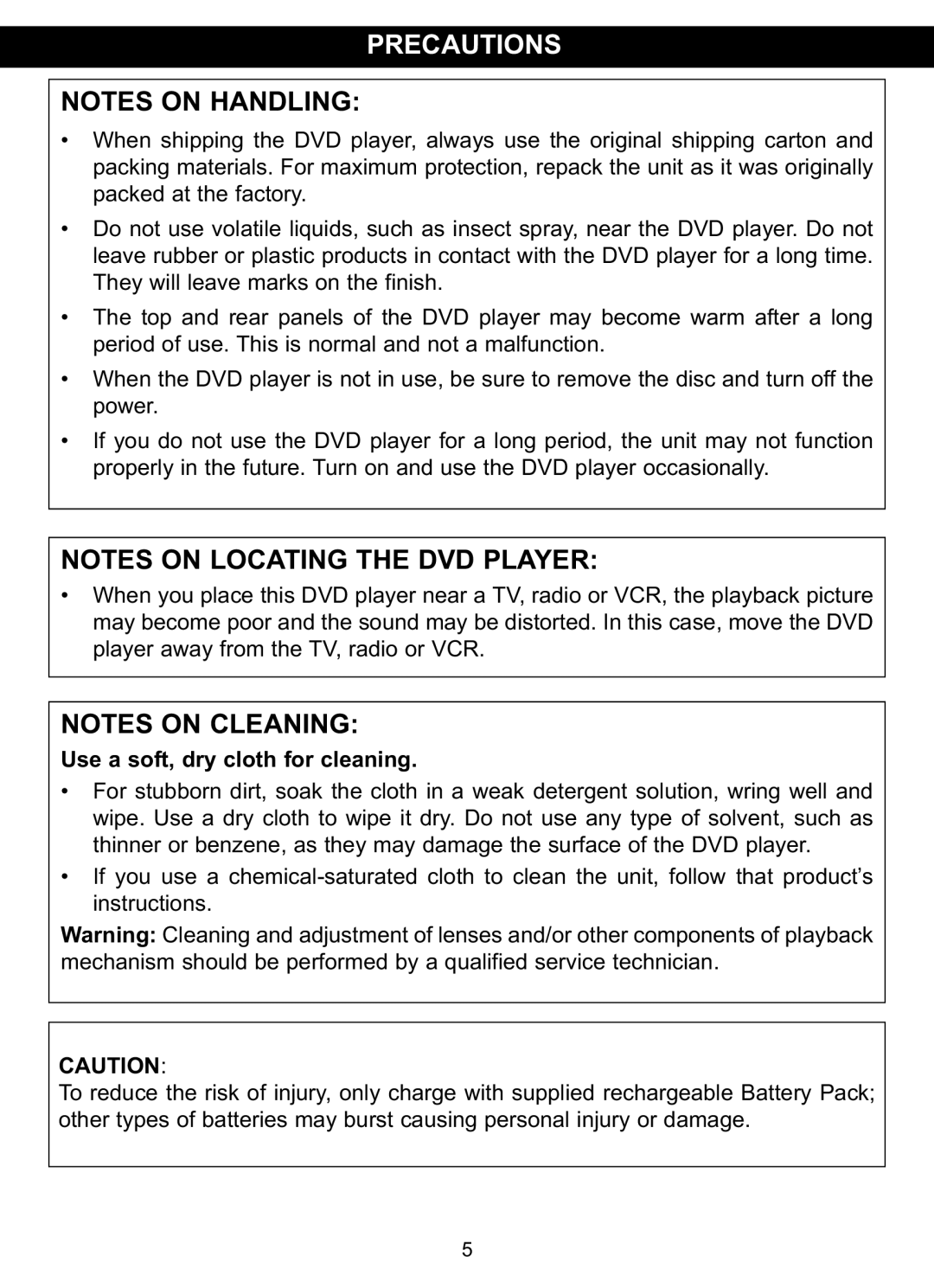 Memorex MVDP1077 manual Precautions, Use a soft, dry cloth for cleaning 