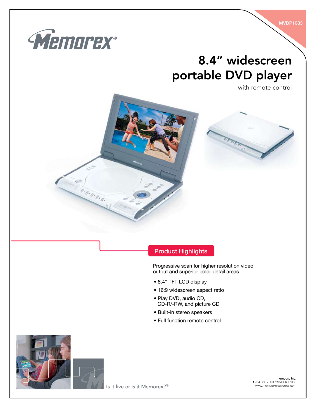 Memorex MVDP1083 manual Widescreen portable DVD player, Product Highlights 