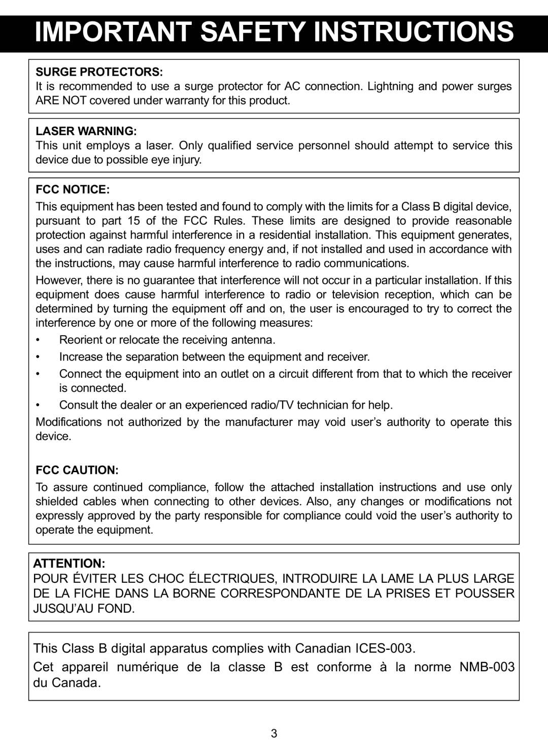 Memorex MVDP1085 manual Surge Protectors, Laser Warning, FCC Notice, FCC Caution 