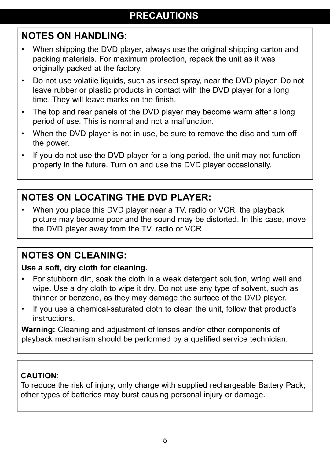 Memorex MVDP1085 manual Precautions, Use a soft, dry cloth for cleaning 