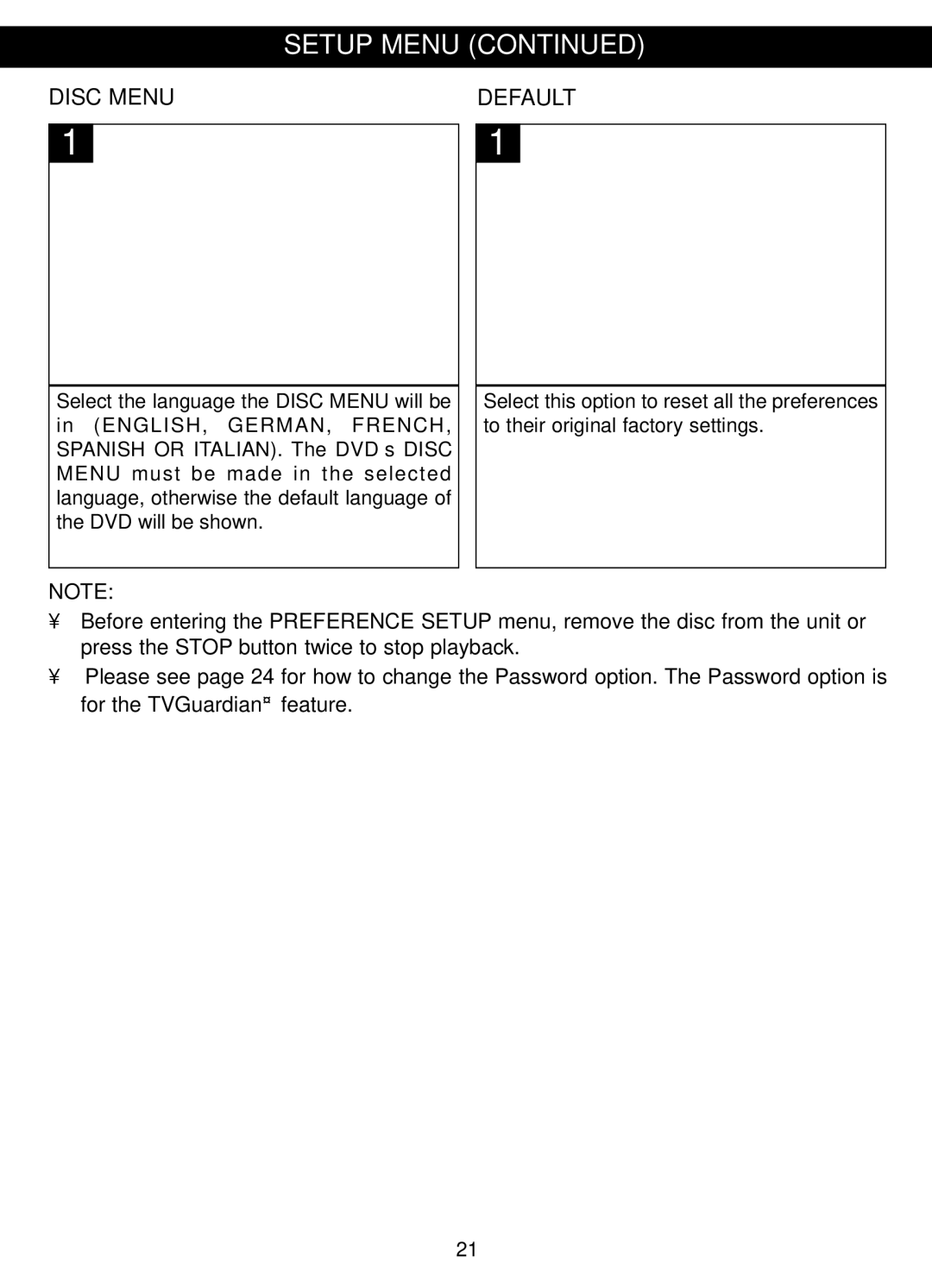 Memorex MVDP1088 manual Disc Menu Default, GERMAN, French 