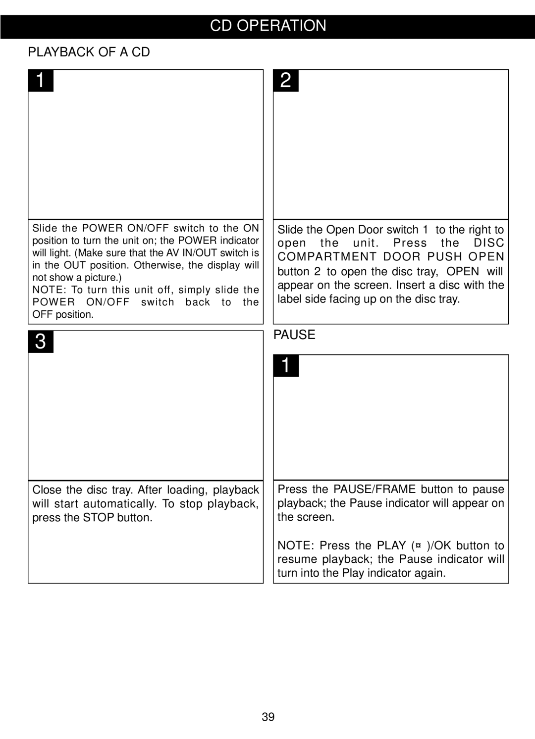 Memorex MVDP1088 manual Playback of a CD, Pause 