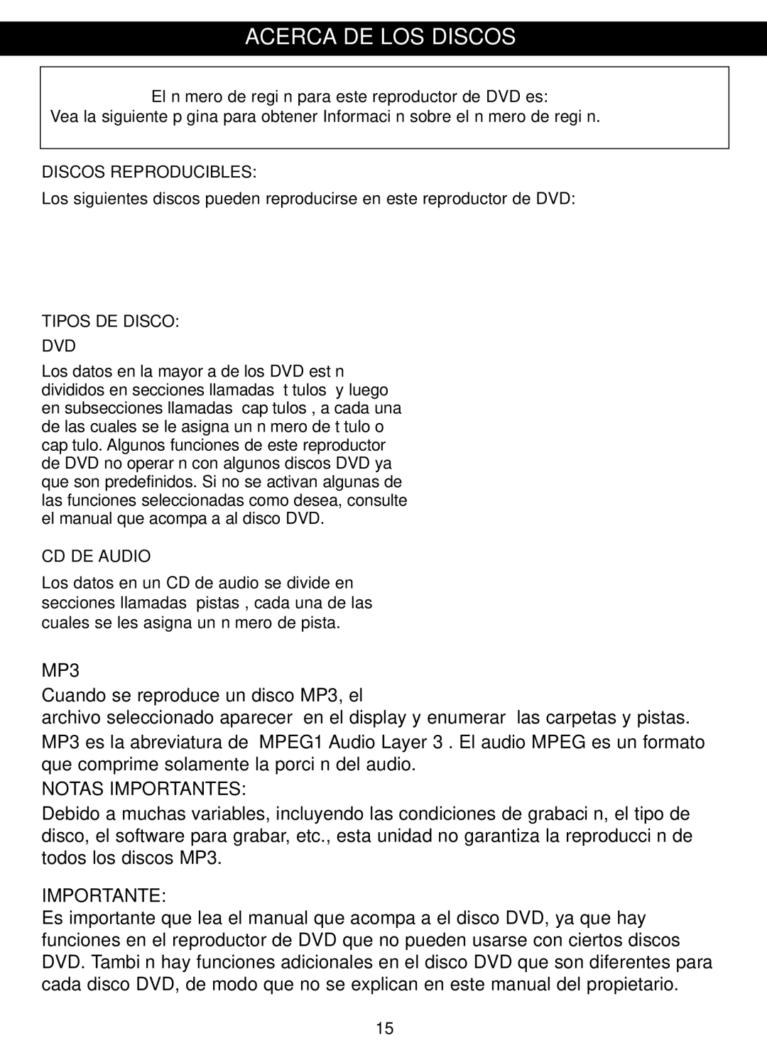 Memorex MVDP1088 manual Acerca DE LOS Discos, Notas Importantes 