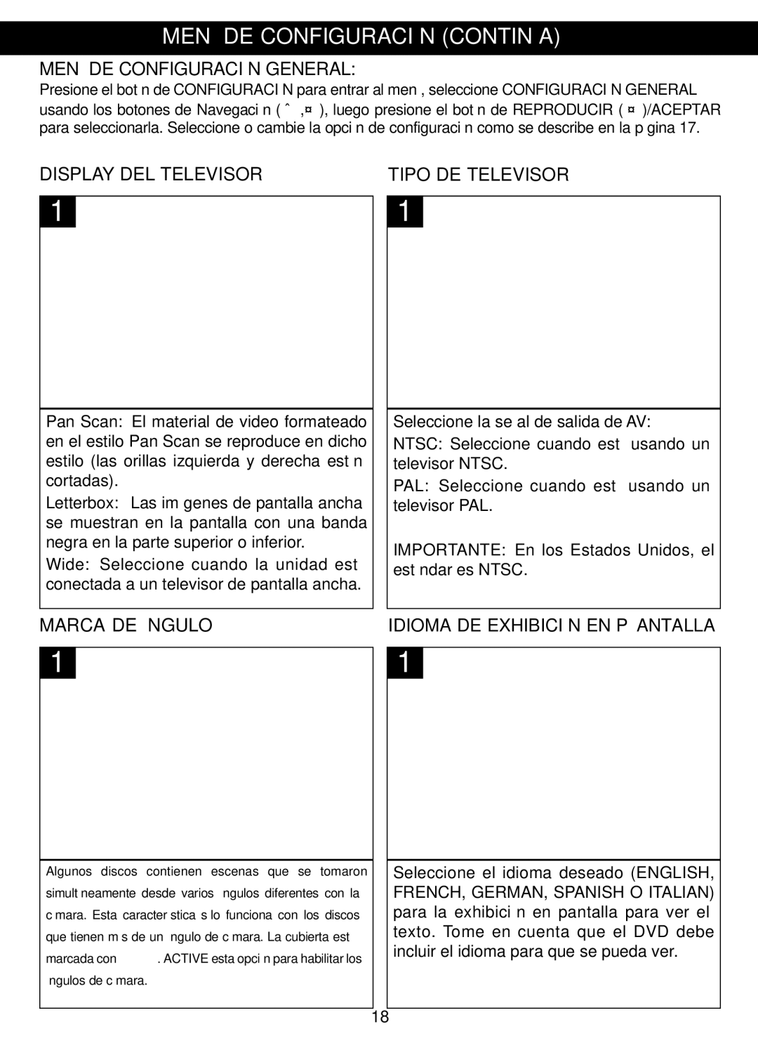 Memorex MVDP1088 manual Display DEL Televisor Tipo DE Televisor, Marca DE Ángulo Idioma DE Exhibición EN Pantalla 