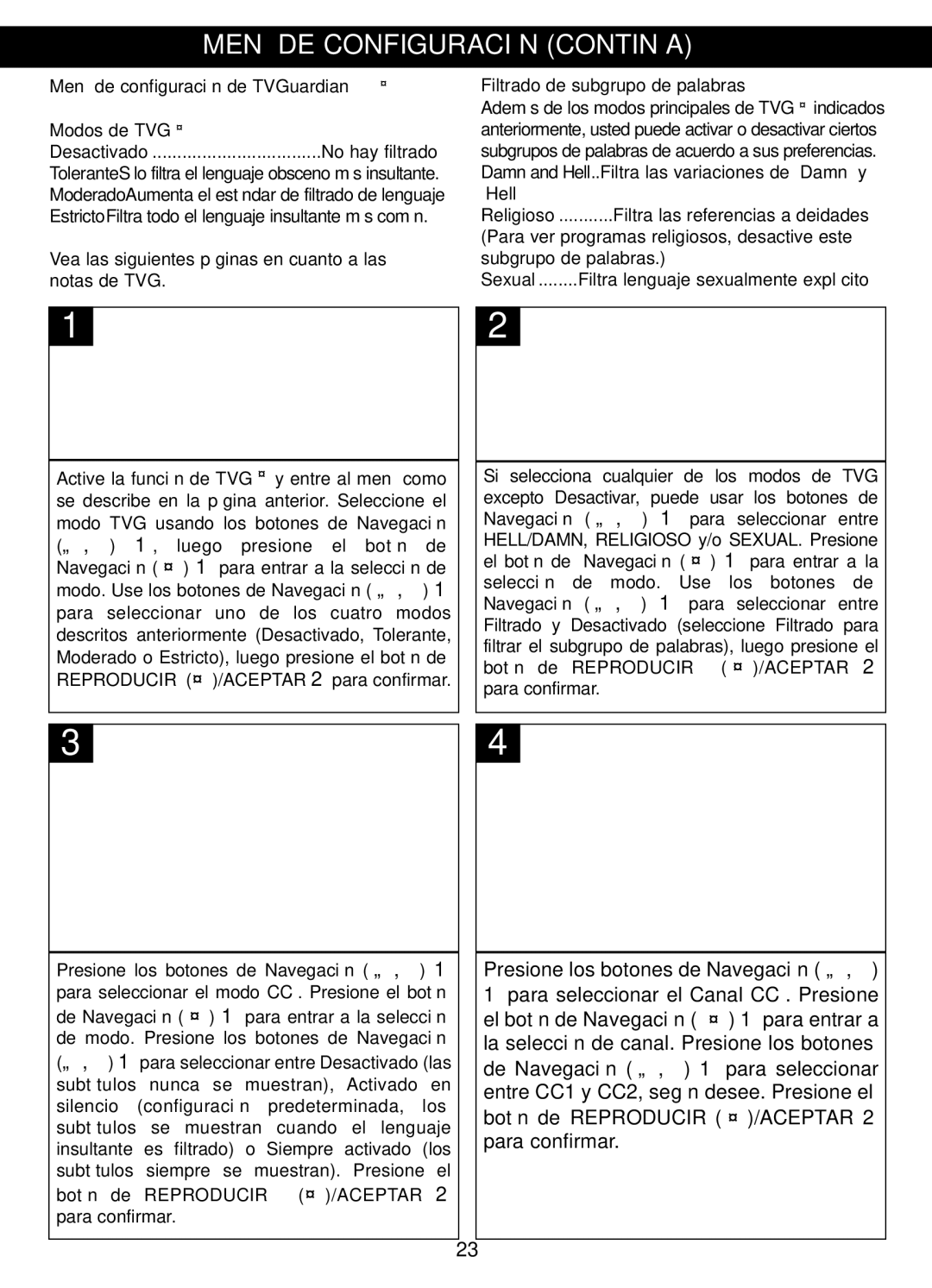 Memorex MVDP1088 Presione los botones de Navegación π,†, Para seleccionar el Canal CC . Presione, El botón de Navegación 