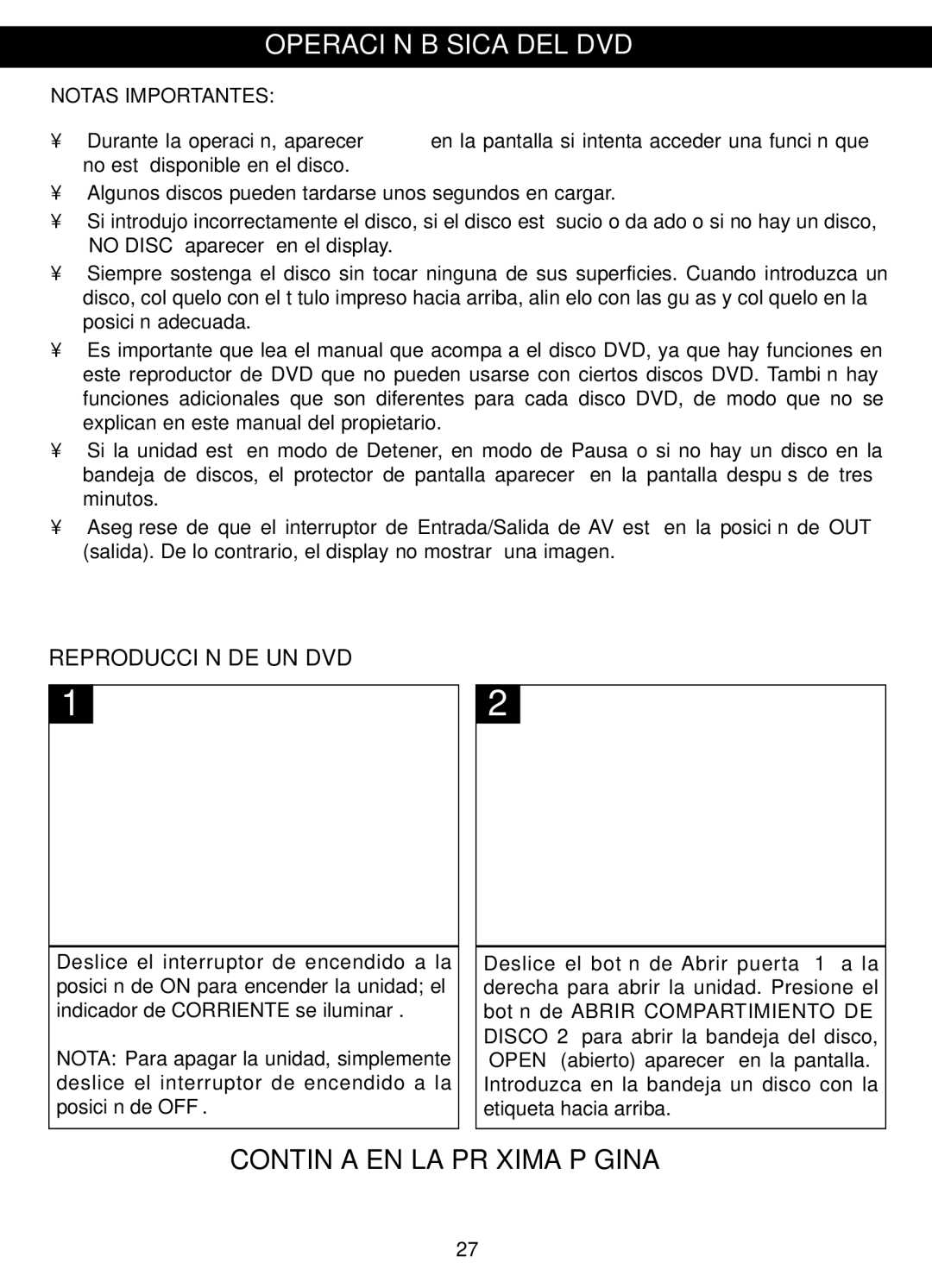 Memorex MVDP1088 manual Operación Básica DEL DVD, Reproducción DE UN DVD, Notas Importantes 