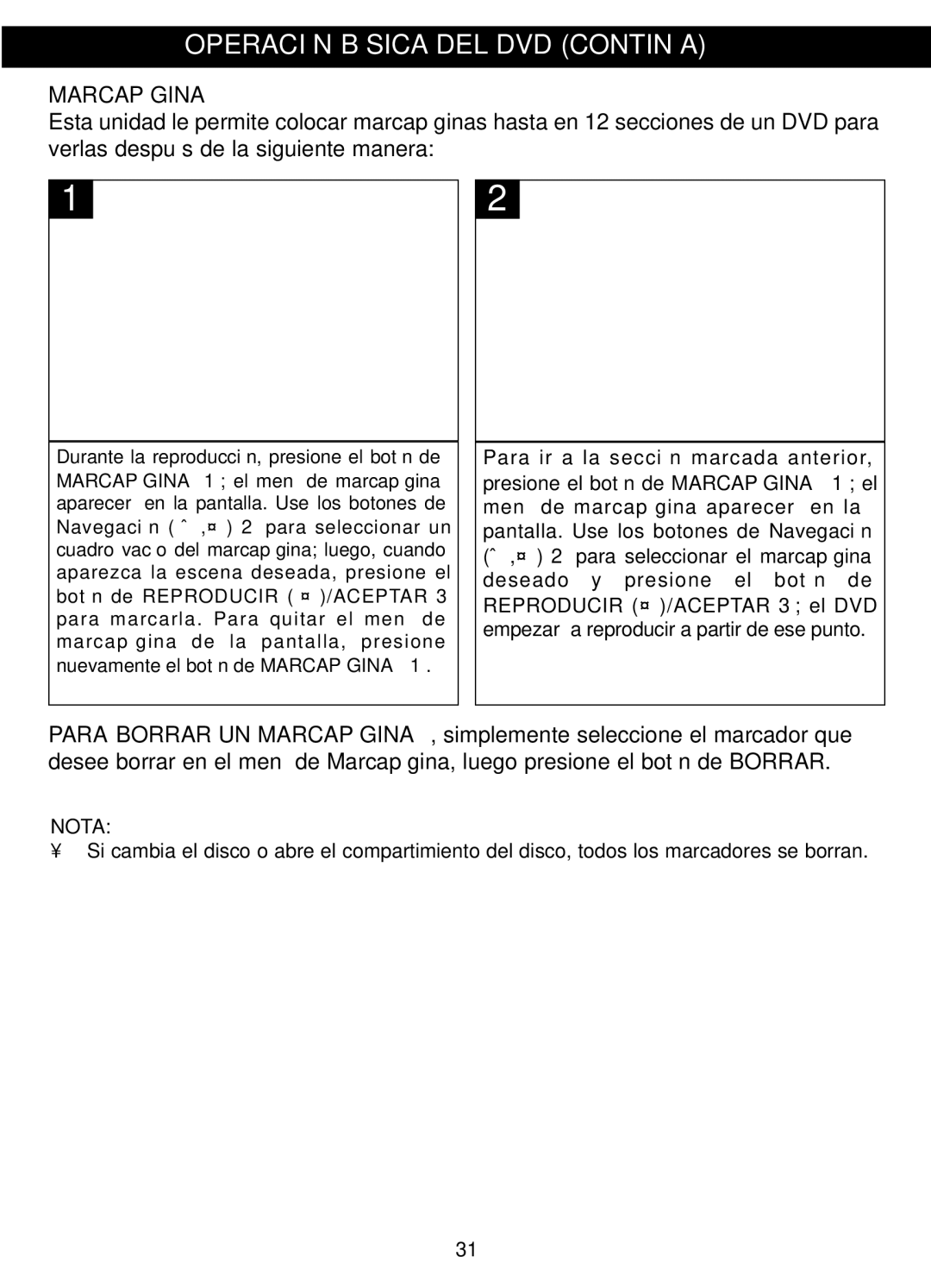 Memorex MVDP1088 manual Marcapágina 