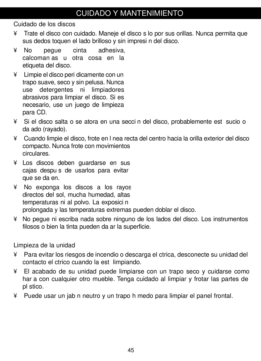 Memorex MVDP1088 manual Cuidado Y Mantenimiento, Cuidado de los discos 