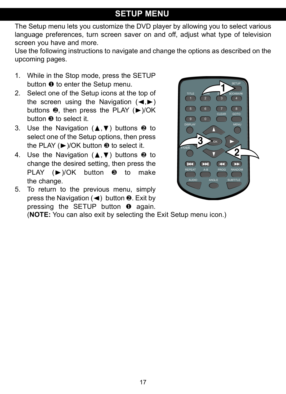 Memorex MVDP1088 manual Setup Menu 