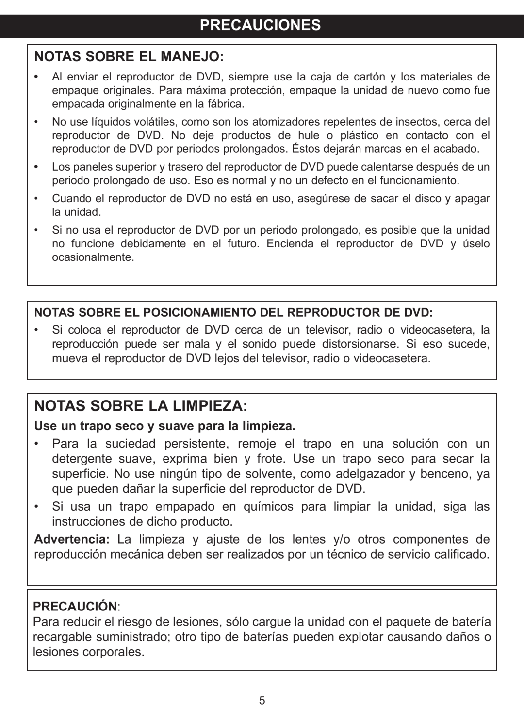 Memorex MVDP1088 Precauciones, Notas Sobre La Limpieza, Notas Sobre El Posicionamiento Del Reproductor De Dvd, Precaución 
