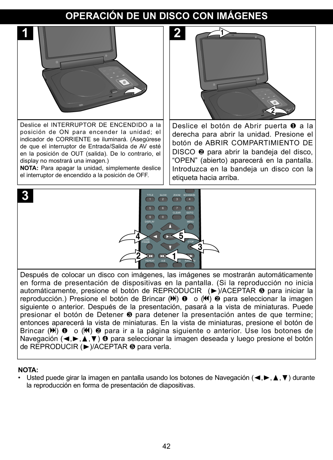 Memorex MVDP1088 manual Operación De Un Disco Con Imágenes, Nota 