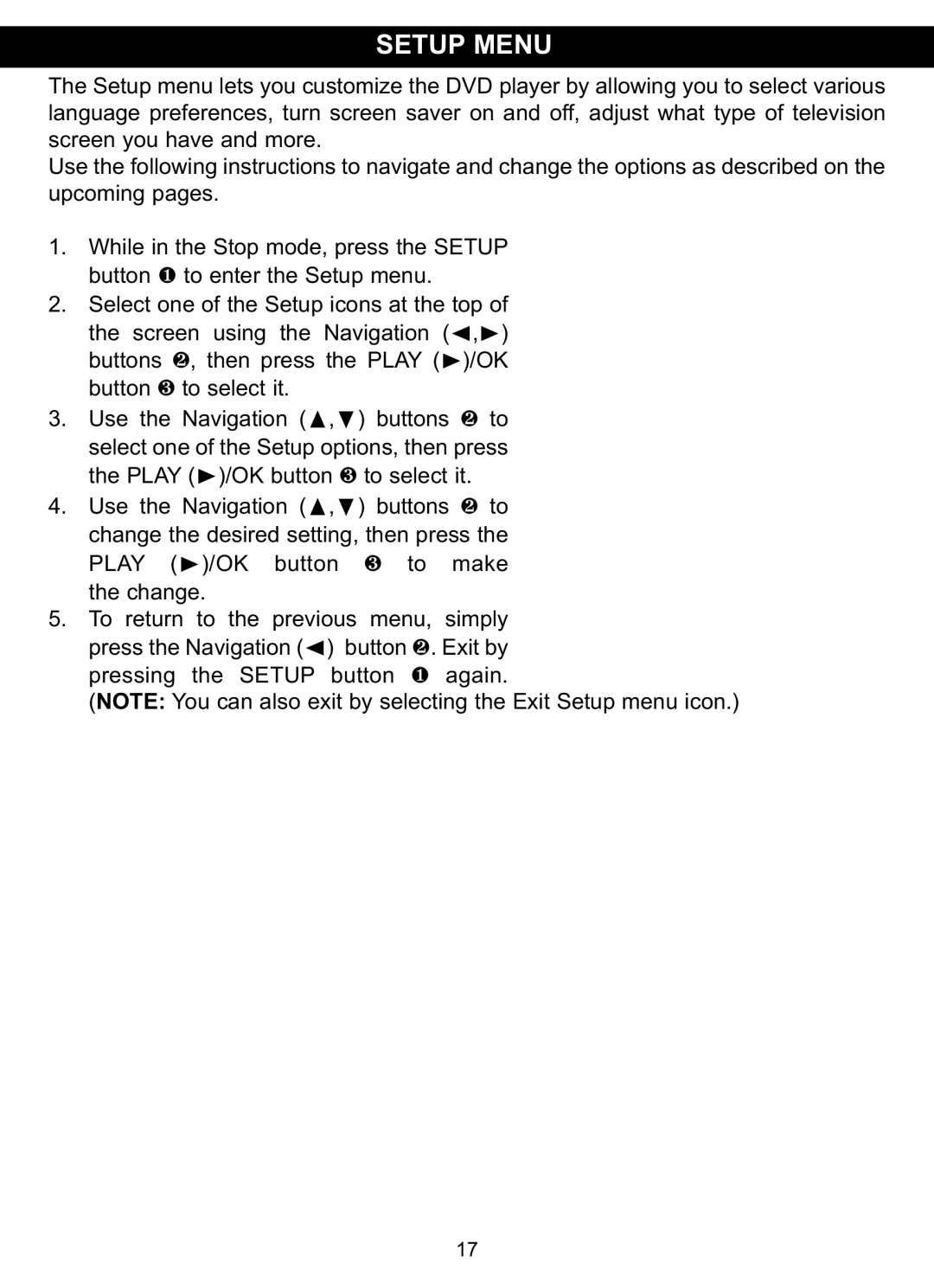 Memorex MVDP1102 manual Setup Menu, Play /OK 