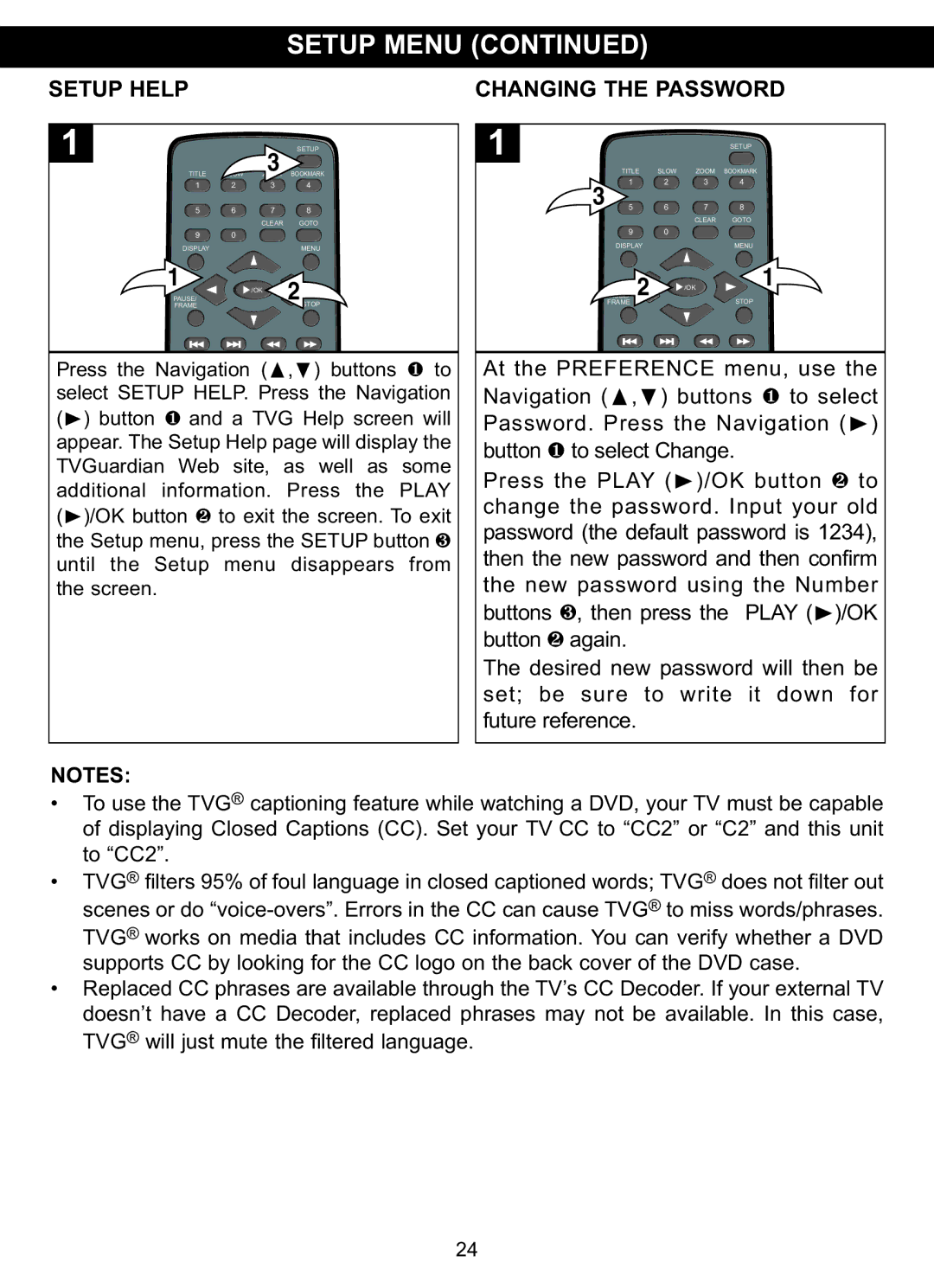 Memorex MVDP1102 manual Setup Help Changing the Password 