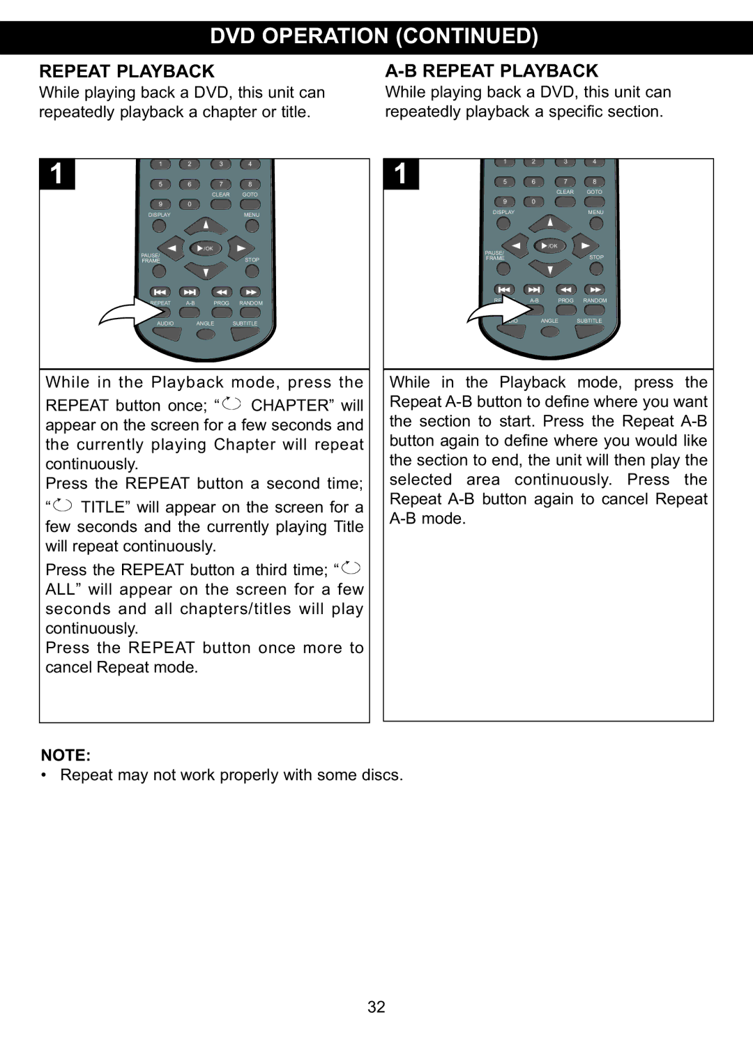 Memorex MVDP1102 manual Repeat Playback 