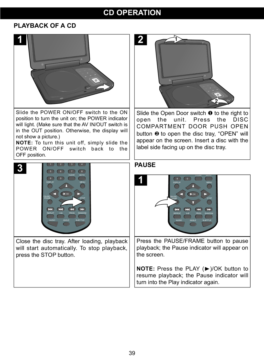 Memorex MVDP1102 manual Playback of a CD, Pause 