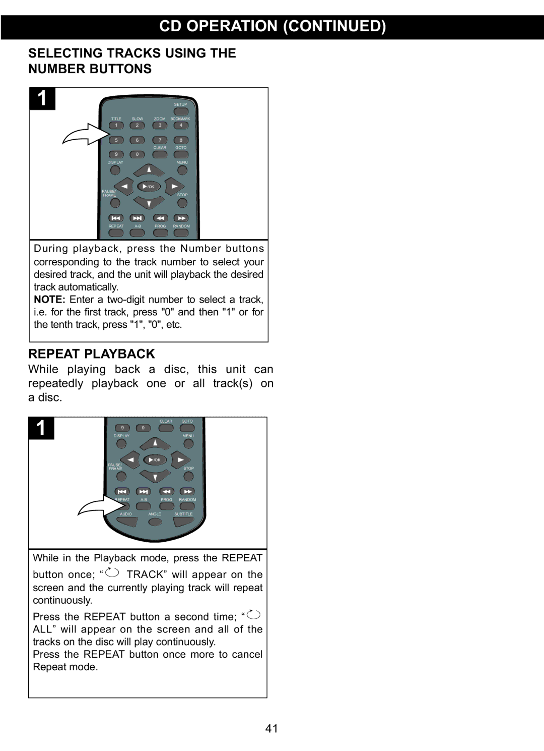 Memorex MVDP1102 manual Selecting Tracks Using, Number Buttons, Repeat Playback 