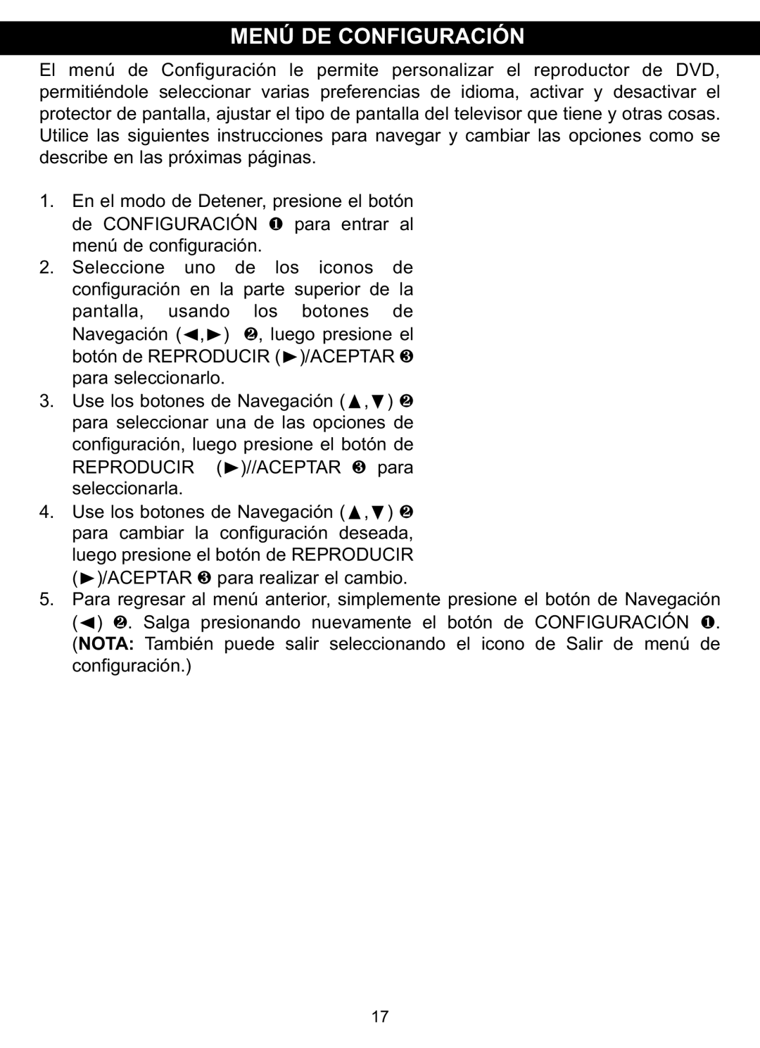 Memorex MVDP1102 manual Menú DE Configuración, Reproducir 