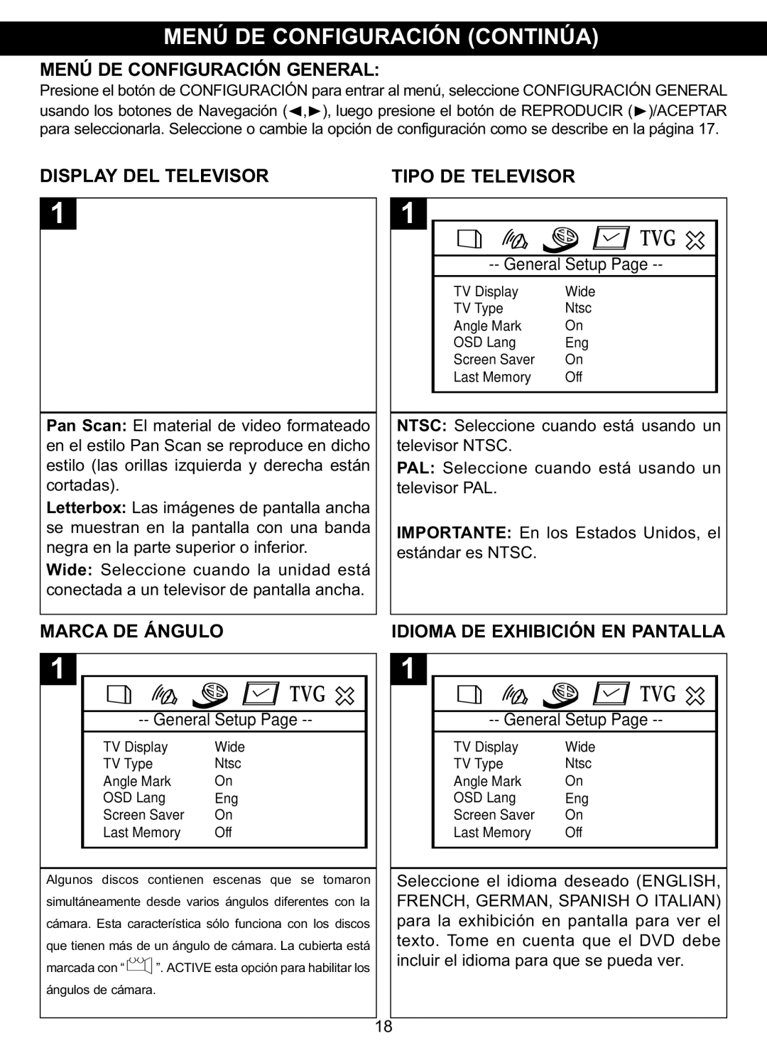 Memorex MVDP1102 manual Display DEL Televisor Tipo DE Televisor, Marca DE Ángulo Idioma DE Exhibición EN Pantalla 