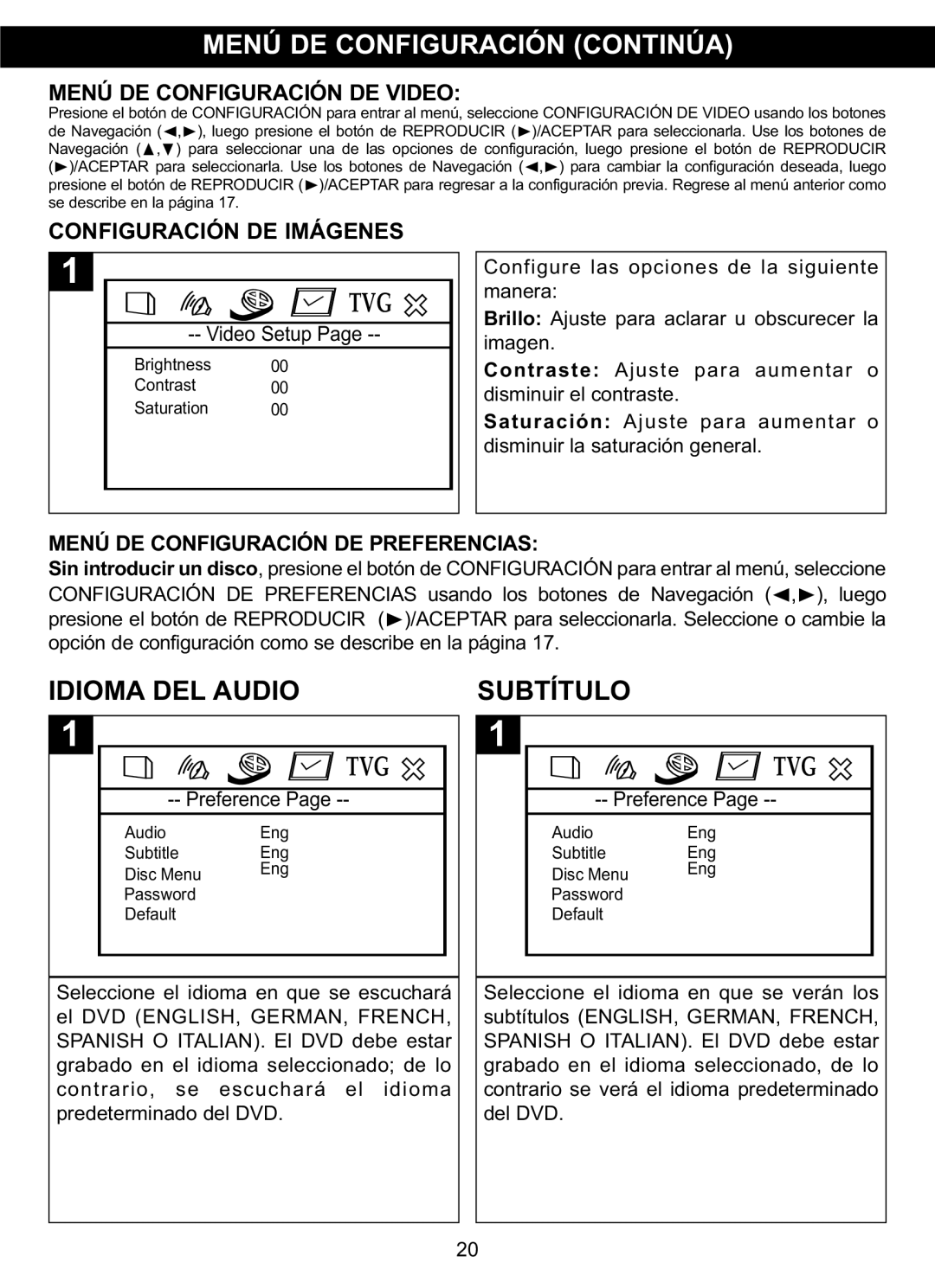 Memorex MVDP1102 manual Idioma DEL Audio Subtítulo 