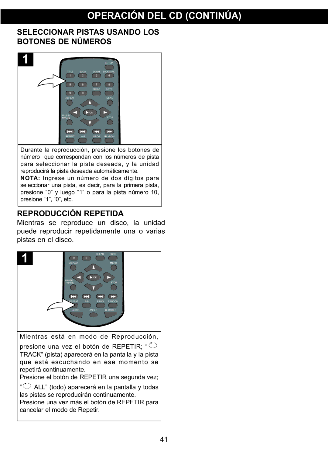 Memorex MVDP1102 manual Seleccionar Pistas Usando LOS, Botones DE Números, Reproducción Repetida 