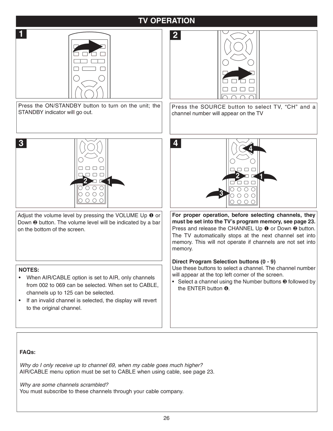 Memorex MVDR2100 manual TV Operation, FAQs 